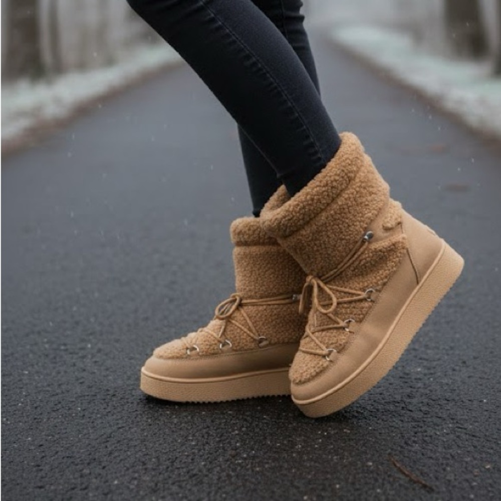 Women's Tan Sherpa Winter & Rain Boots